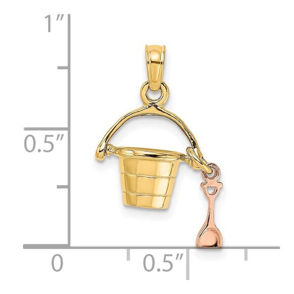 14K Rose & Yellow Gold 3-D Beach Bucket & Shovel Charm